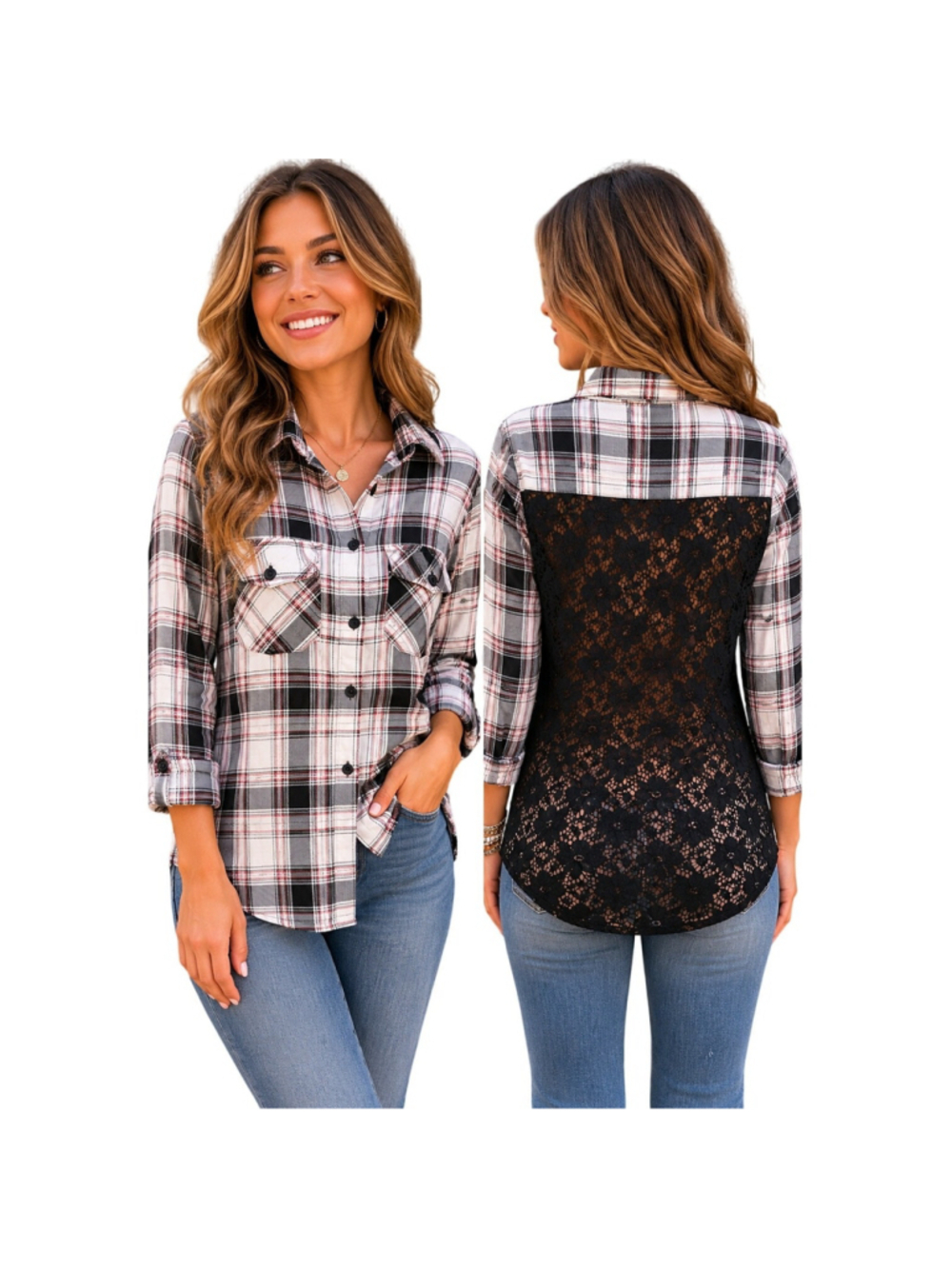 NWT Ultra flurt back open lace flirty plaid lightweight beach button up sz S NEW